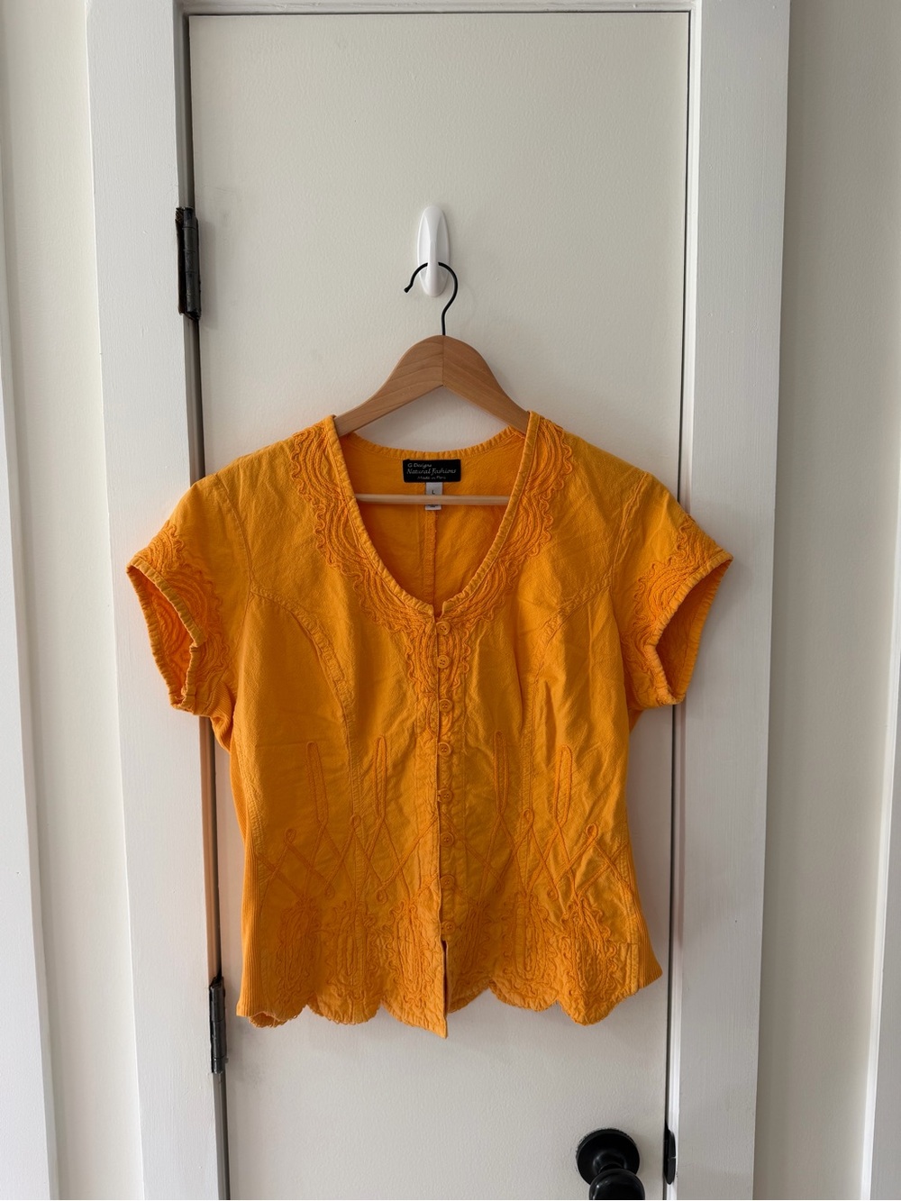 Vintage G. Designs Natural Fashions Yellow Cotton Blouse Size Large